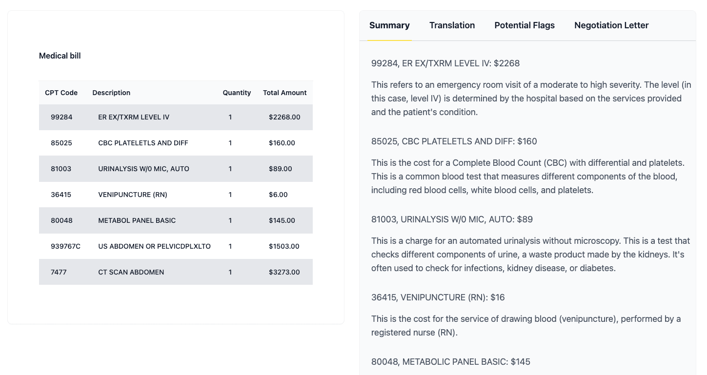 Medical Bill Analysis Demo